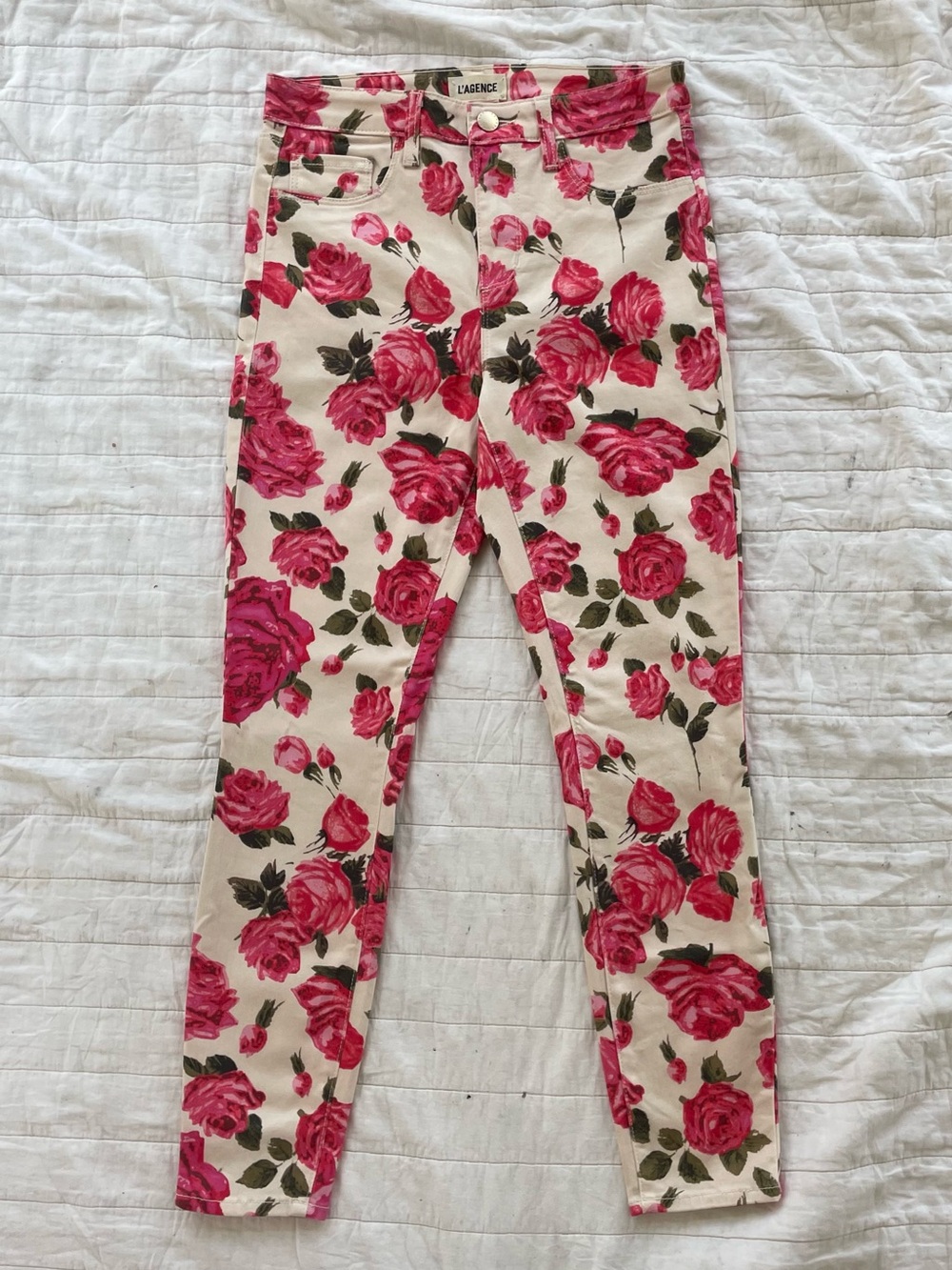 ✨L'AGENCE Margot High-Rise Ankle Skinny Rose-Print Jeans EUC Size (26)✨